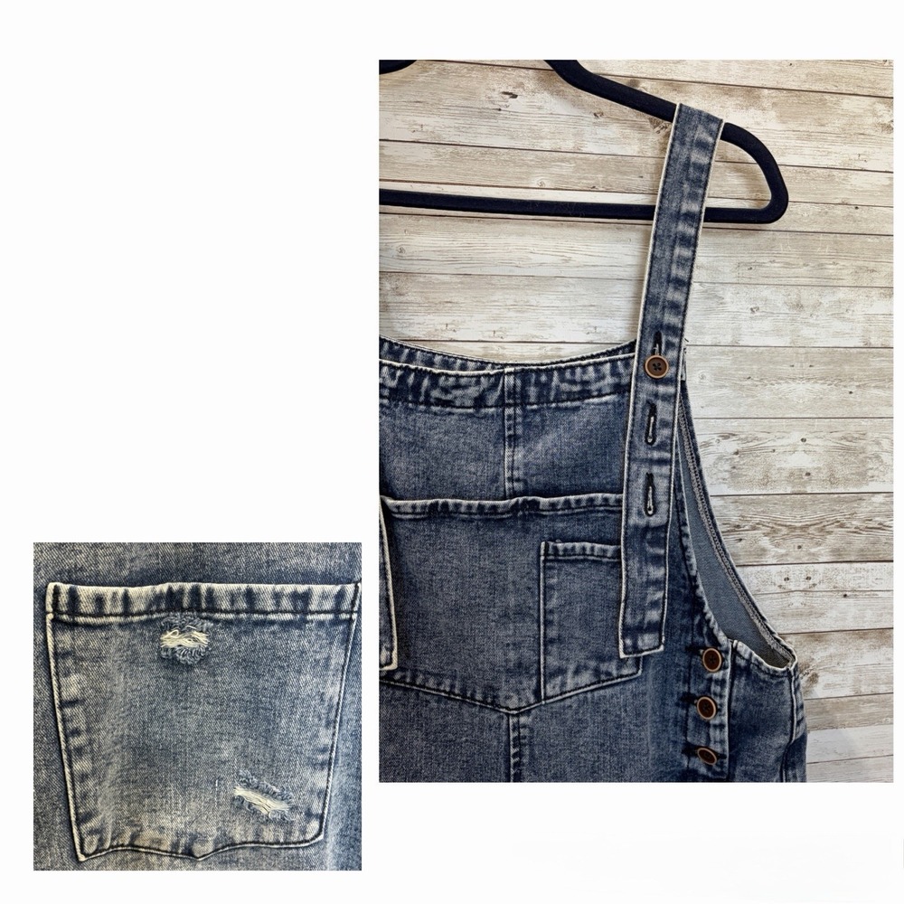 Womens L Overalls Distressed Denim Acid Wash Baggy Bib Jumpsuit Y2K Grunge READ
